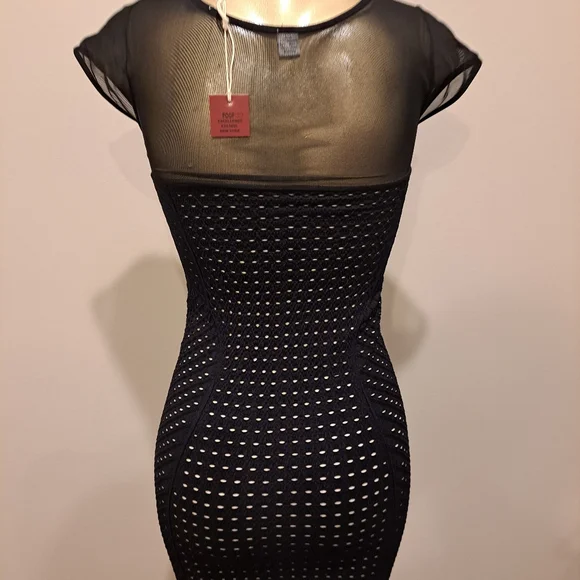 Poof Black Laser Cut Bodycon Dress With Shear Bodice - Picture 3 of 9